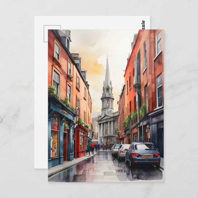 Cartão Postal Arte aquarela de Dublin (Frente/Verso)