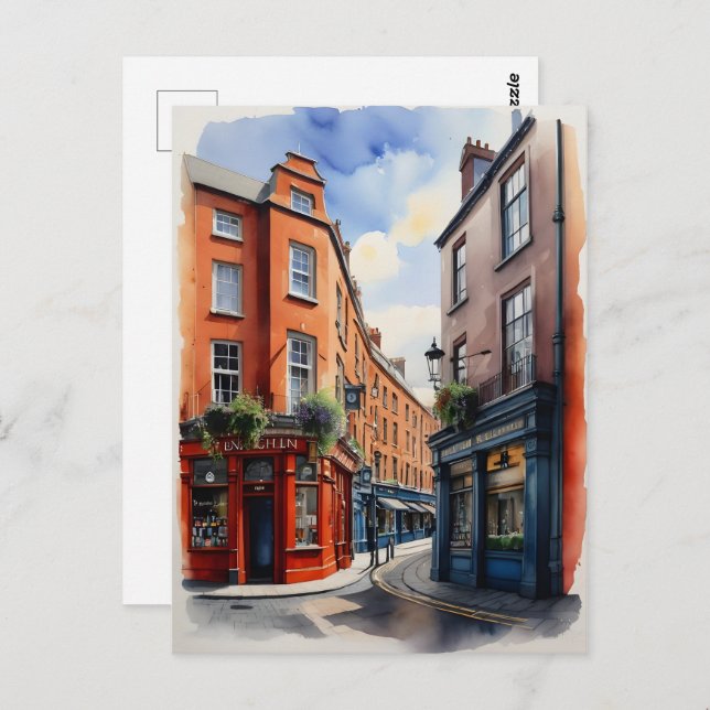 Cartão Postal Arte aquarela de Dublin (Frente/Verso)