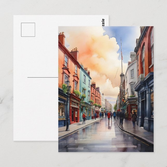 Cartão Postal Arte aquarela de Dublin (Frente/Verso)