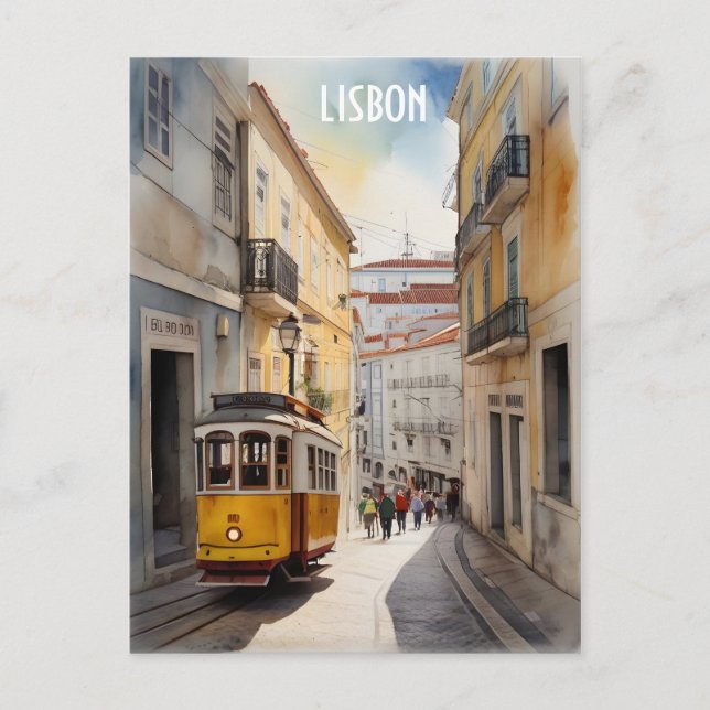 Cartão Postal Arte aquarela de Lisboa (Frente)