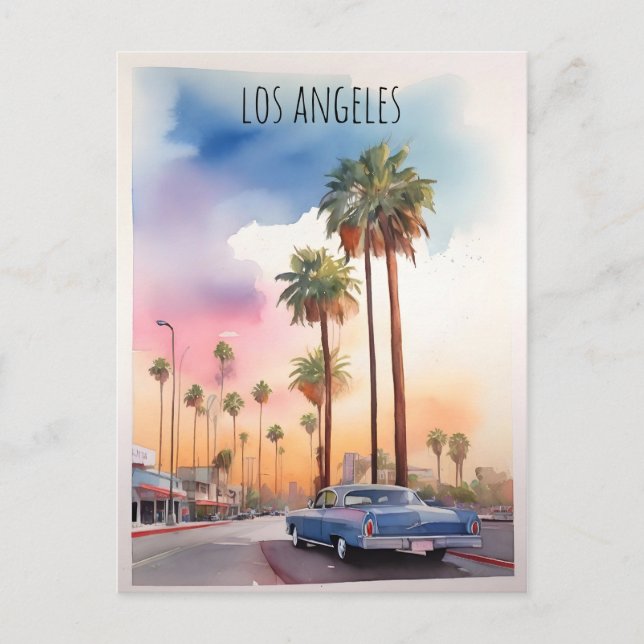 Cartão Postal Arte aquarela de Los Angeles (Frente)