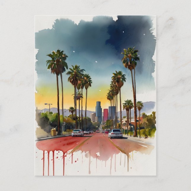 Cartão Postal Arte aquarela de Los Angeles (Frente)