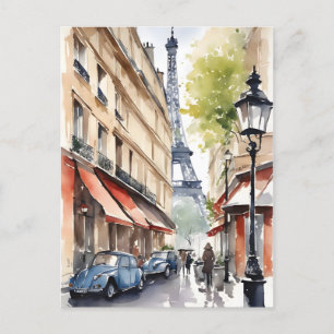 Cartão Postal Arte aquarela de Paris