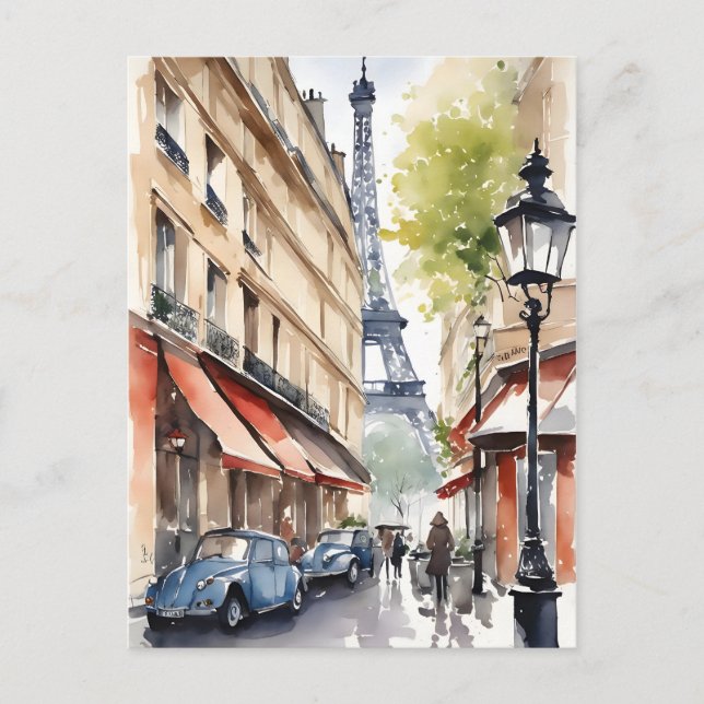 Cartão Postal Arte aquarela de Paris (Frente)