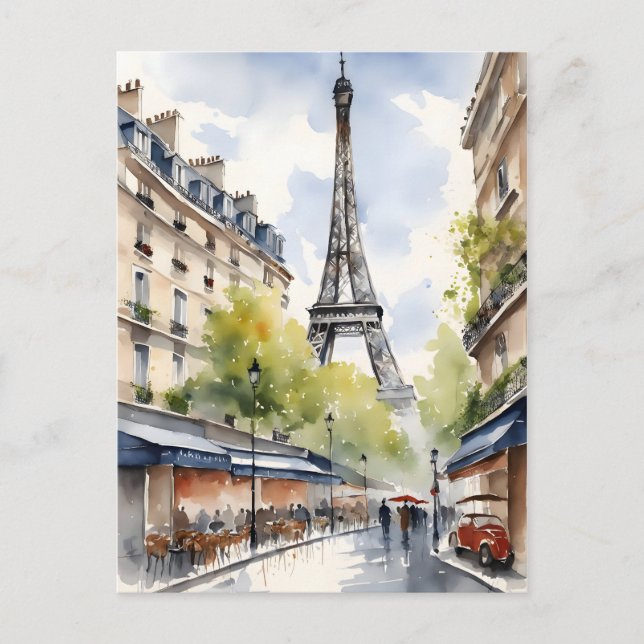 Cartão Postal Arte aquarela de Paris (Frente)