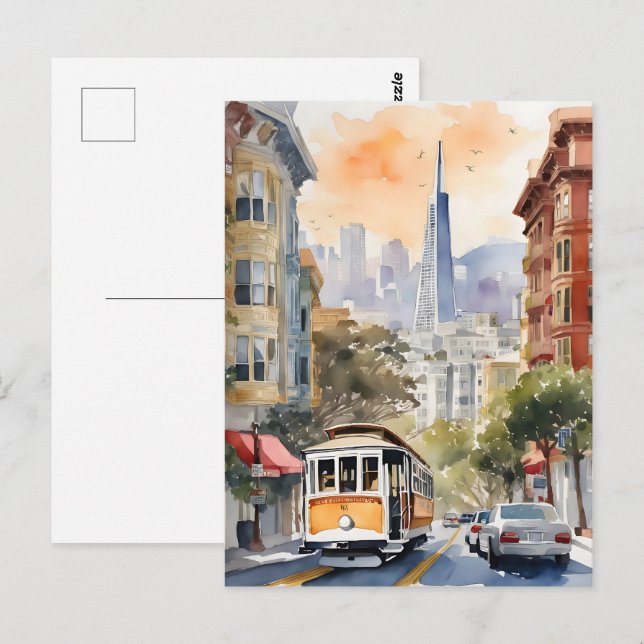 Cartão Postal Arte aquarela de São Francisco (Frente/Verso)