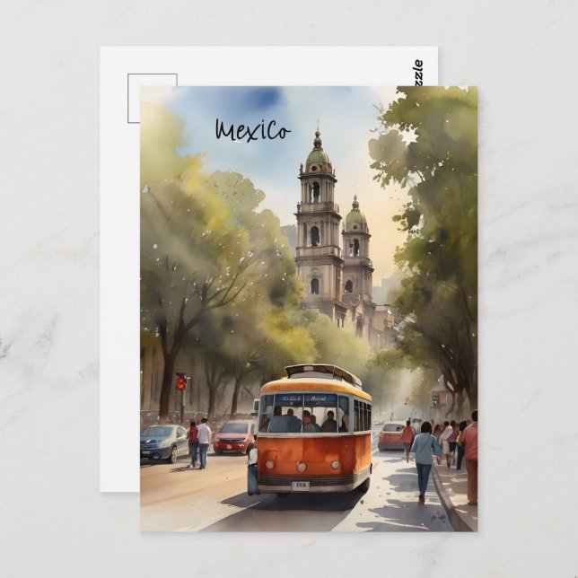 Cartão Postal Arte aquarela do México (Frente/Verso)