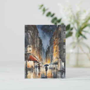 Cartão Postal Arte aquosa da cidade chuvosa