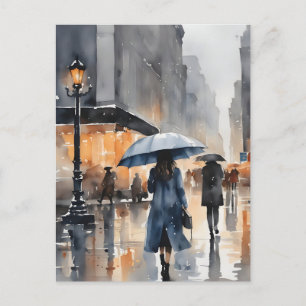 Cartão Postal Arte aquosa da cidade chuvosa