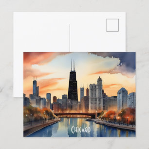Cartão Postal Arte aquosa de Chicago