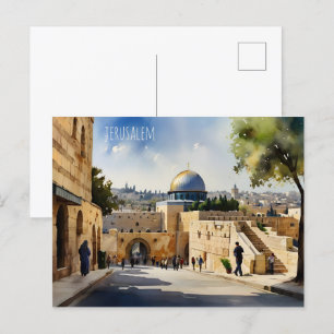 Cartão Postal Arte aquosa de Jerusalém Israel