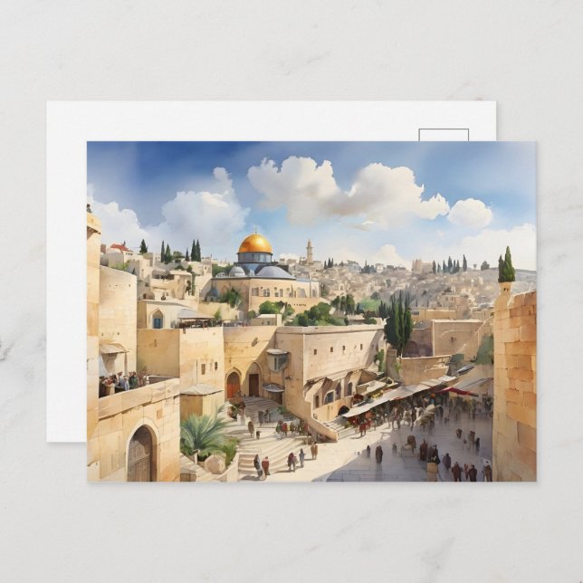 Cartão Postal Arte aquosa de Jerusalém Israel (Frente/Verso)
