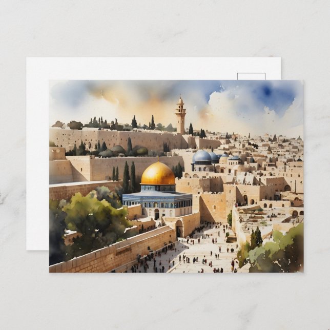 Cartão Postal Arte aquosa de Jerusalém Israel (Frente/Verso)
