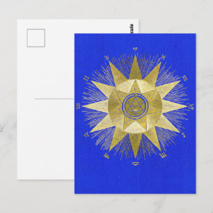 Cartão Postal Arte Astrológico de Rajada de Sol do Zodíaco Doura