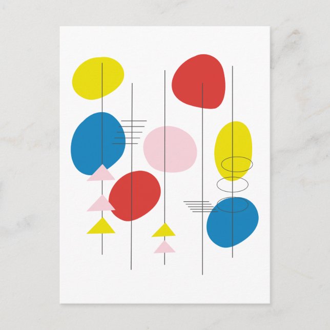 Cartão Postal Arte Atômica do Mod meio século em Amarelo Vermelh (Frente)