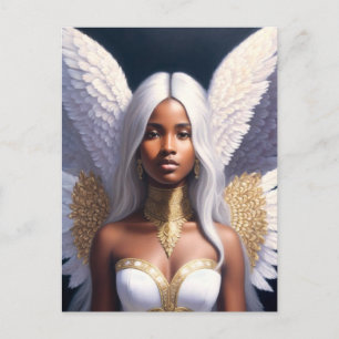 Cartão Postal Arte Black Female Angel White Wings