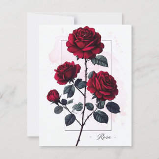 Cartão Postal Arte Botânica de Rosas vermelhas Intriciadas