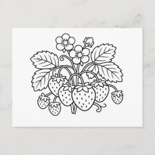 Cartão Postal Arte Botânica Preto e Branco de Planta de Morango