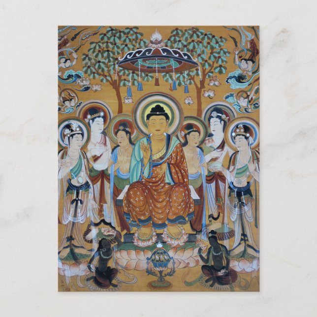 Cartão Postal Arte Buda e Bodhisattvas Dunhuang Mogao (Frente)
