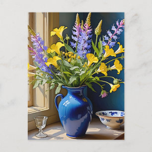 Cartão Postal Arte Buquê Amarela Azul