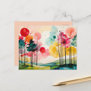 Cartão Postal Arte Caprichosa de Aquarela de Primavera