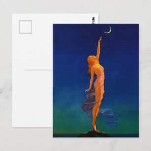 Cartão Postal Arte Celestial Vintage Art Déco Deusa da Lua