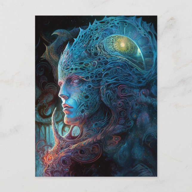 Cartão Postal Arte Científica Surreal do Homem de alienígena (Frente)