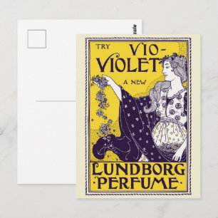 Cartão Postal Arte Clássico Art Nouveau Mulher Flores Roxas
