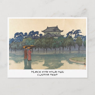 Cartão Postal Arte clássico vintage ukiyo-e de paisagem chuvosa