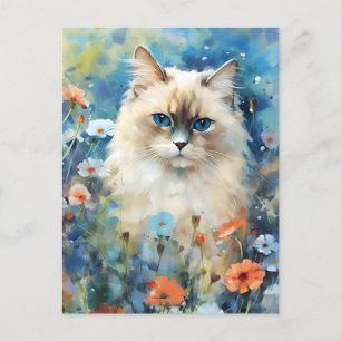 Cartão Postal Arte colorida em aquarela de gato Birmanês