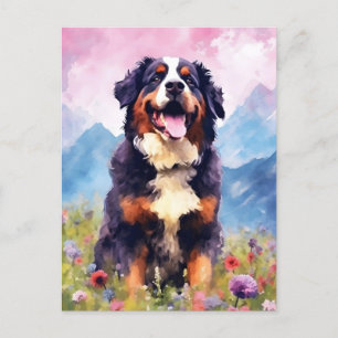 Cartão Postal arte colorida em aquarela do cão Bernese Mountain