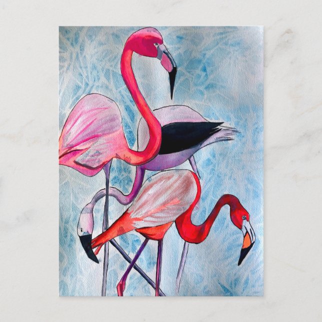 Cartão Postal Arte colorida rosa colorido flamingo aquarela (Frente)