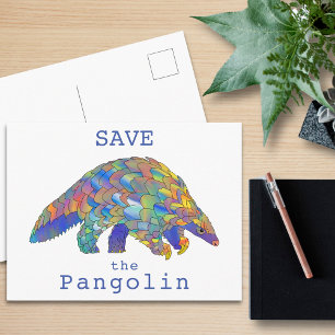 Cartão Postal Arte Colorida Salve o Pangolim Animal Ameaçado de 