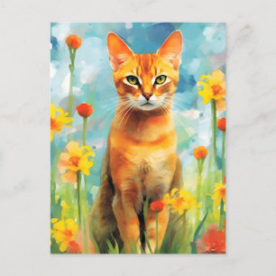 Cartão Postal arte colorido em aquarela de gato abissínio