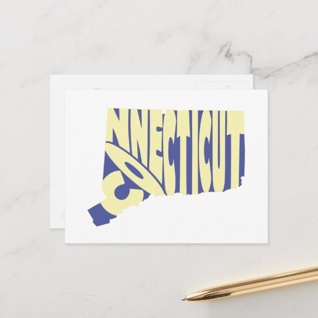 Cartão Postal Arte com Palavras do Nome do Estado de Connecticut (Frente/Verso In Situ)