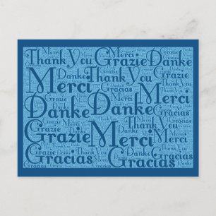 Cartão Postal Arte com Palavras: Obrigado em Múltiplos Idiomas -
