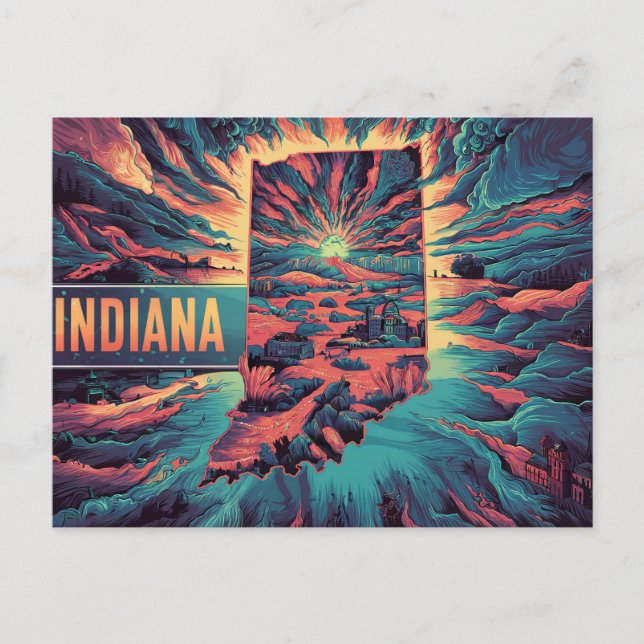 Cartão Postal Arte Conceptual do Mapa do Estado Conceptual das M (Frente)