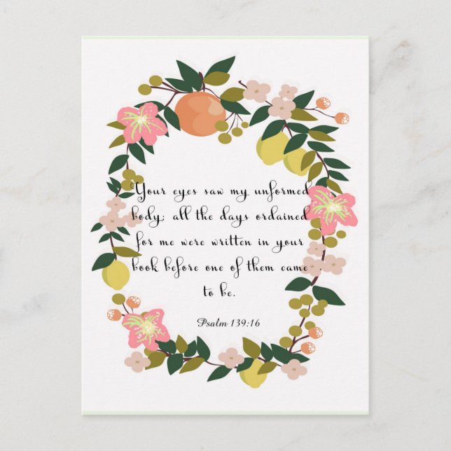 Cartão Postal Arte Cristã inspiradora - Salmo 139:16 (Frente)