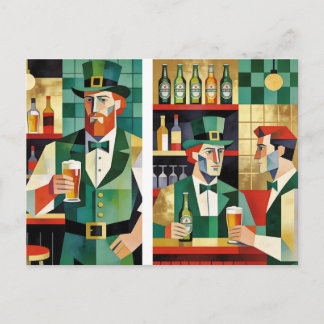 Cartão Postal Arte Cubista Moderna de Pub Irlandês