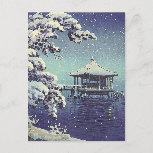 Cartão Postal Arte Da Cena De Inverno Do Rio Japonês  (Frente)