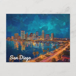 Cartão Postal Arte da Cidade à Beira-Mar de San Diego CA