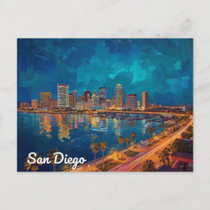 Cartão Postal Arte da Cidade à Beira-Mar de San Diego CA