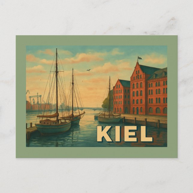 Cartão Postal Arte da Cidade de Kiel Alemanha (Frente)