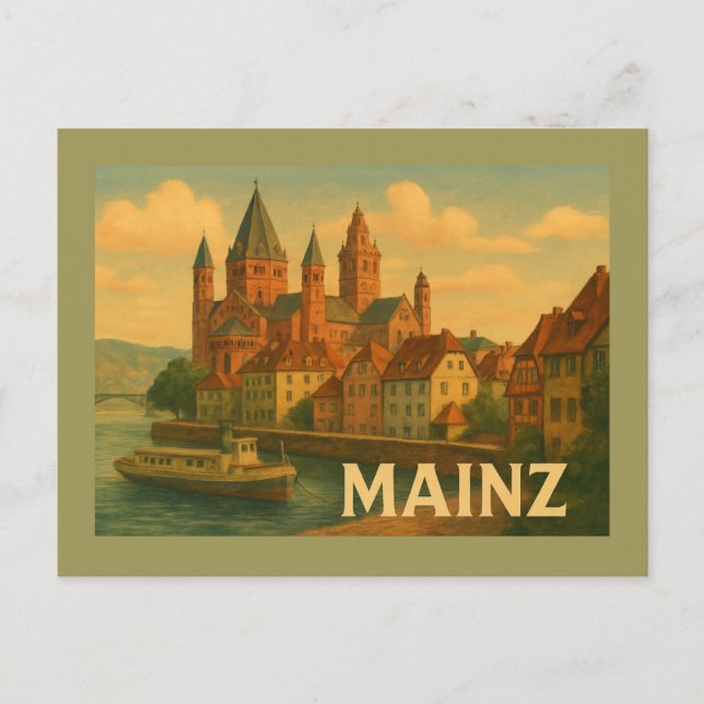 Cartão Postal Arte da Cidade de Mainz Alemanha (Frente)