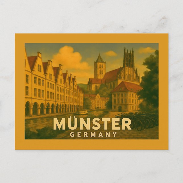 Cartão Postal Arte da Cidade de Münster Alemanha (Frente)