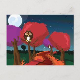 Cartão Postal Arte da Coruja-Barnir sob a Luz da Lua