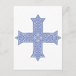 Cartão Postal Arte da Cruz Copta Azul Lapis Premium