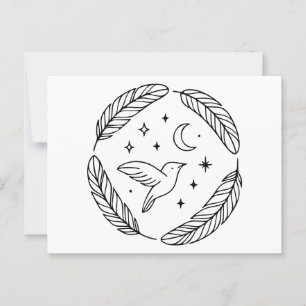 Cartão Postal Arte da Linha do Hummingbird Mística no Círculo Ce