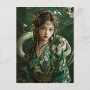Cartão Postal Arte da Menina com Cobra do Zodíaco Chinês