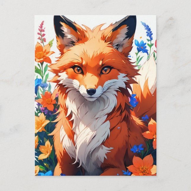 Cartão Postal Arte da Raposa Flor (Frente)